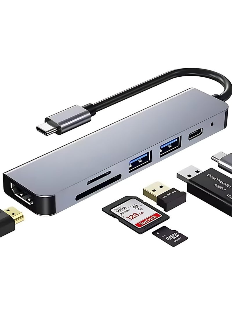 CLAVON 6 in 1 USB C Hub with 100W PD Charging, Type C to HDMI 4K 30Hz Adapter, USB Hub 3.0 5Gbps Data Transfer Ports, Compatible for MacBook Pro/Air 2023 M2/M1, iPad Pro/Air, HP, Dell, ASUS, Lenovo, etc - Image 1